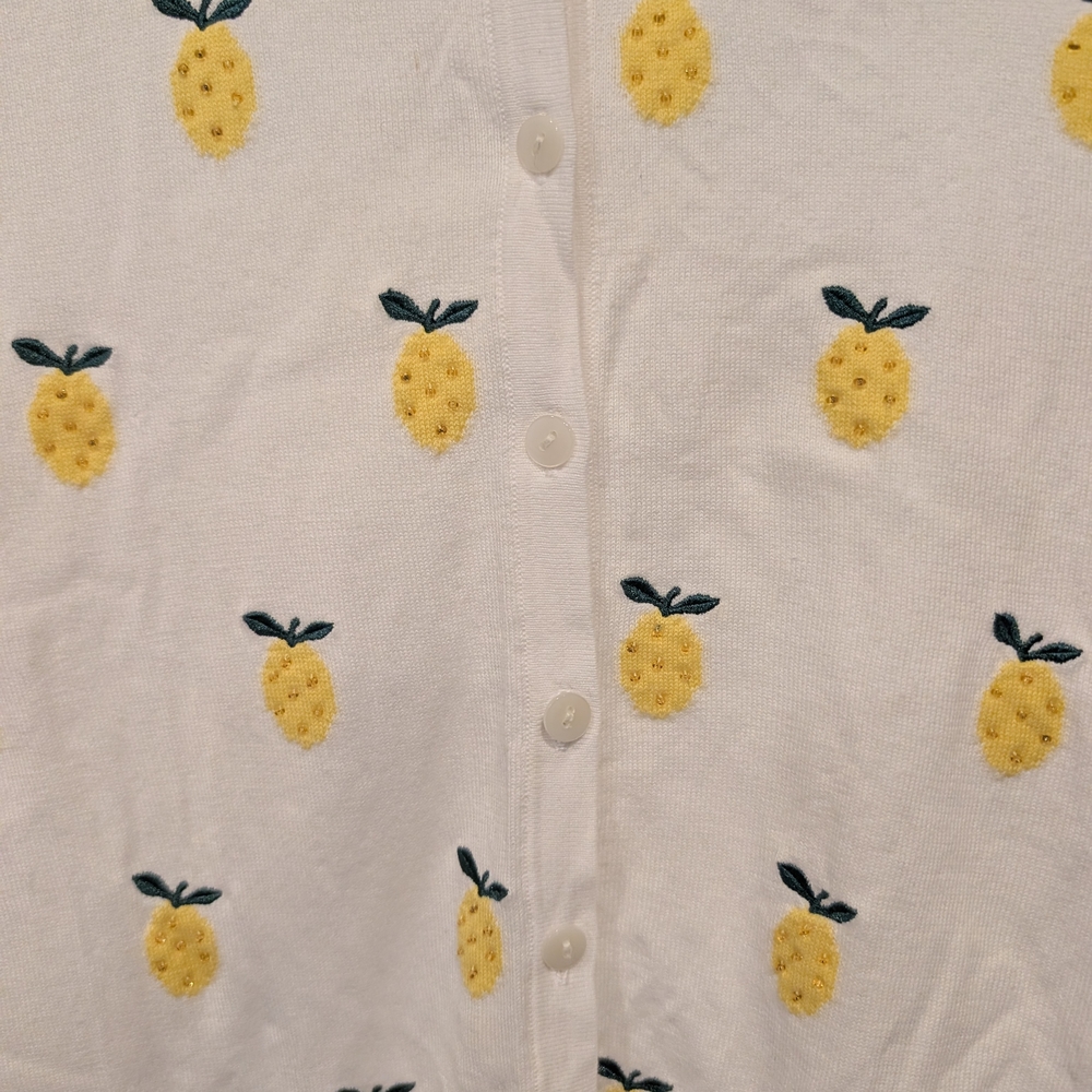 Talbots White Cardigan Yellow Lemons 3/4 sleeves fruit spring summer - Picture 2 of 6